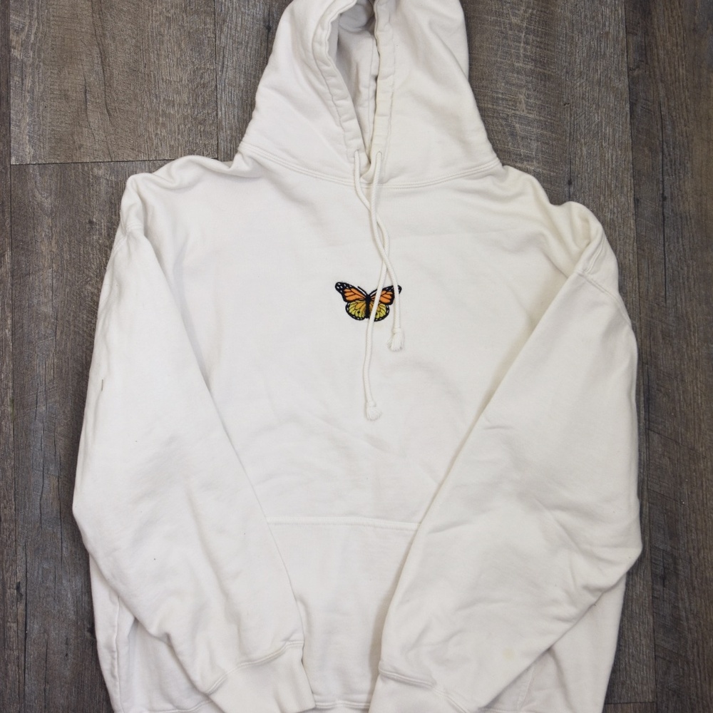 Brandy Melville Christy white oversized hoodie butterfly embroidered EUC
